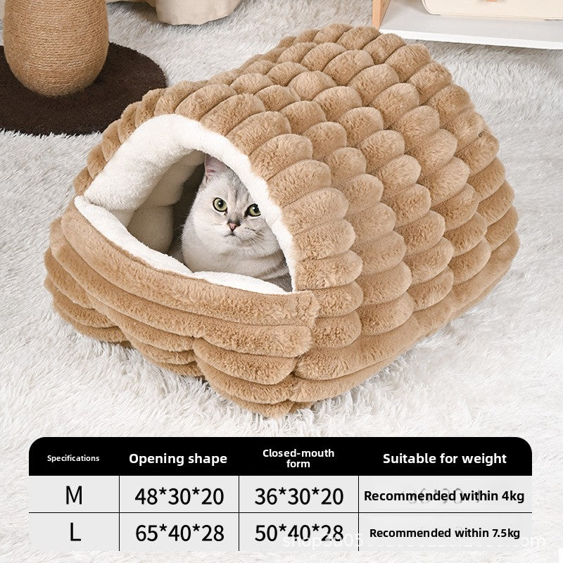 Enclosed Plush Pet Cave Bed for Cats and Small Dogs