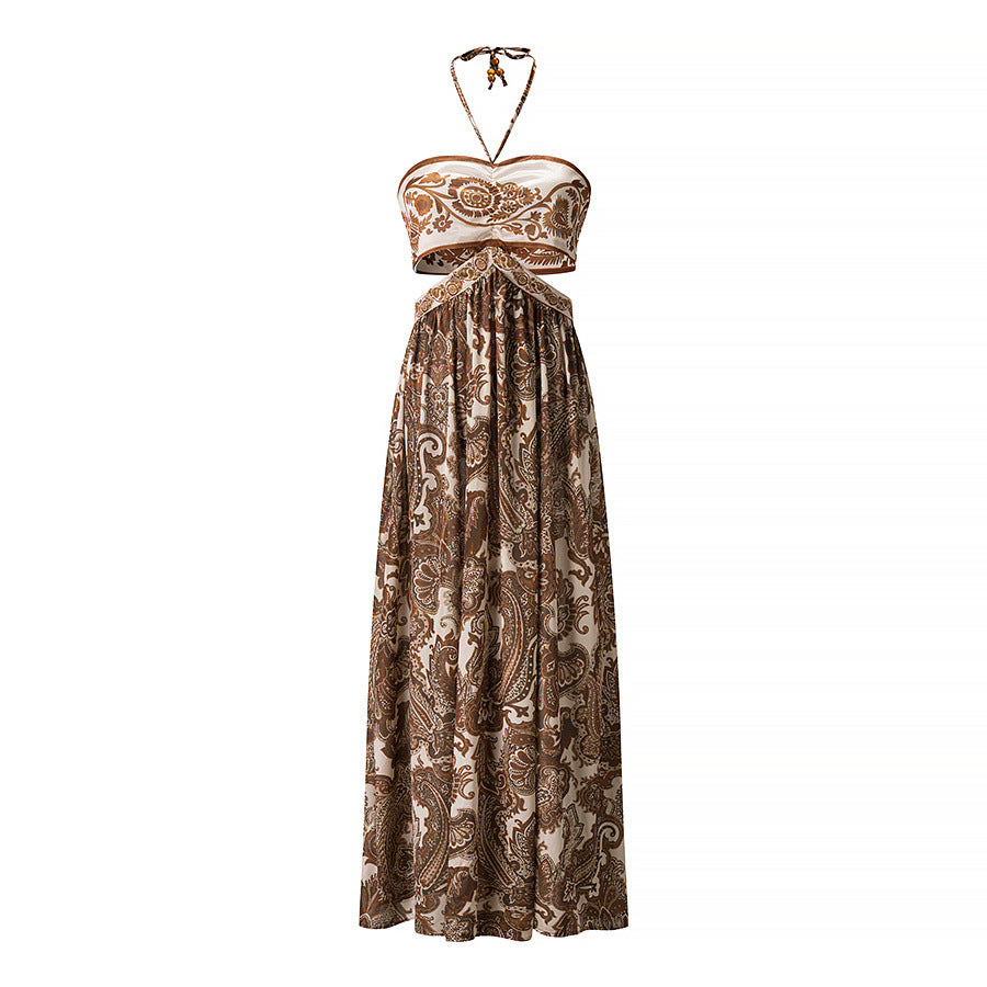Women's Halter Neck Backless Tie Dye Long Dress