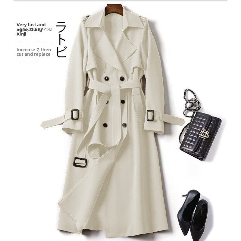 Women's Double-Breasted Lapel Long Sleeve Trench Coat