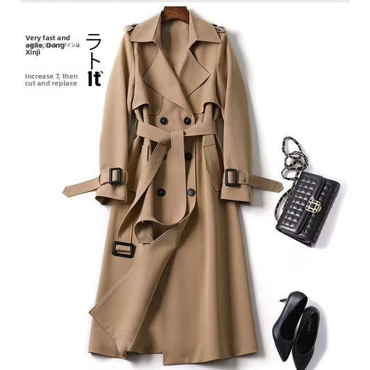 Women's Double-Breasted Lapel Long Sleeve Trench Coat