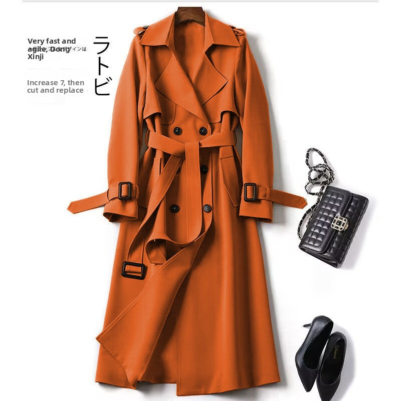 Women's Double-Breasted Lapel Long Sleeve Trench Coat