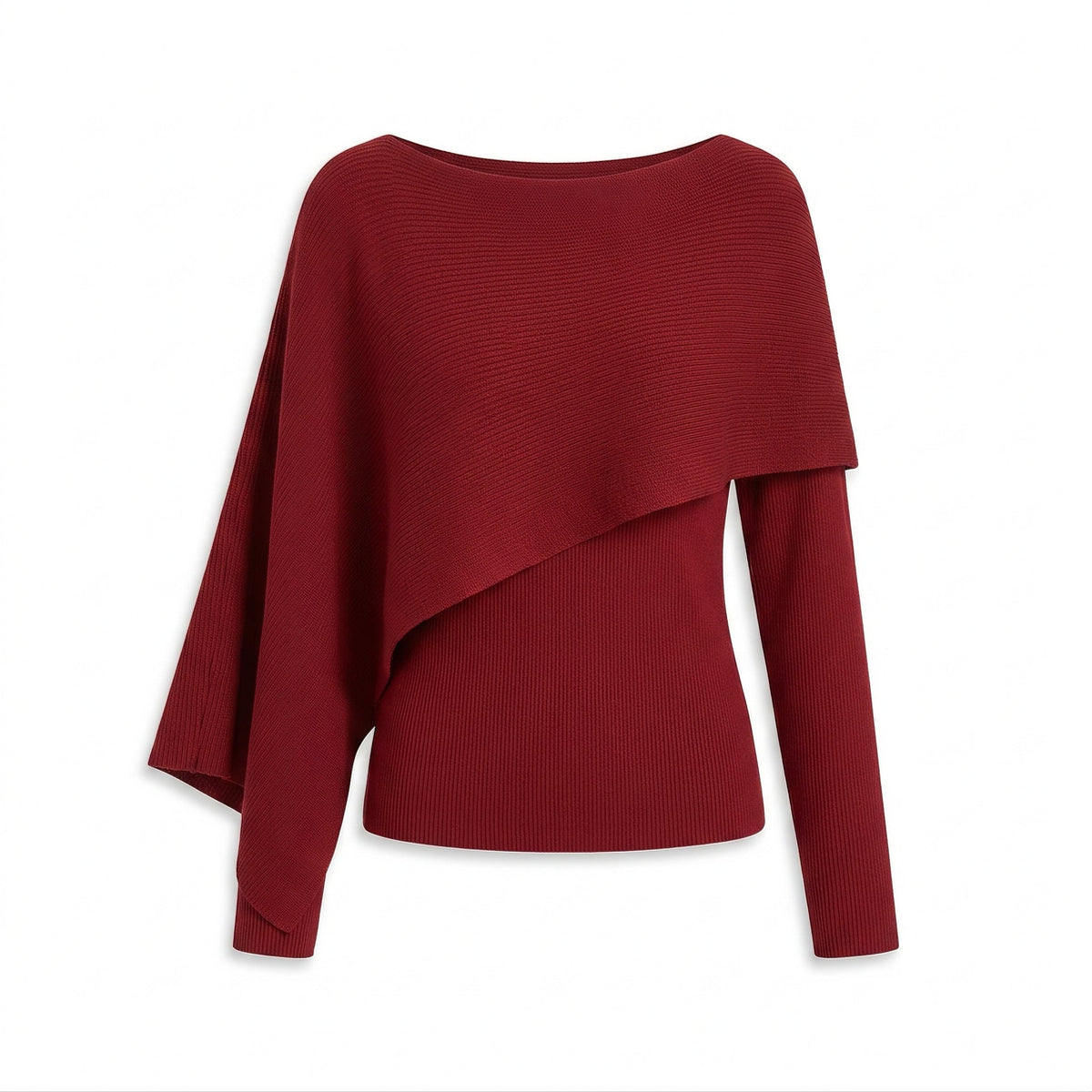 Women's Retro Red Asymmetrical Long Sleeve Knit Sweater