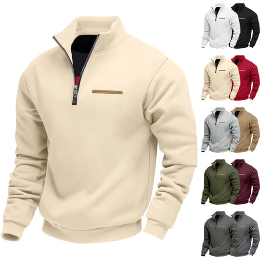 Men's Stand Collar Half-Zip Pullover Sweatshirt