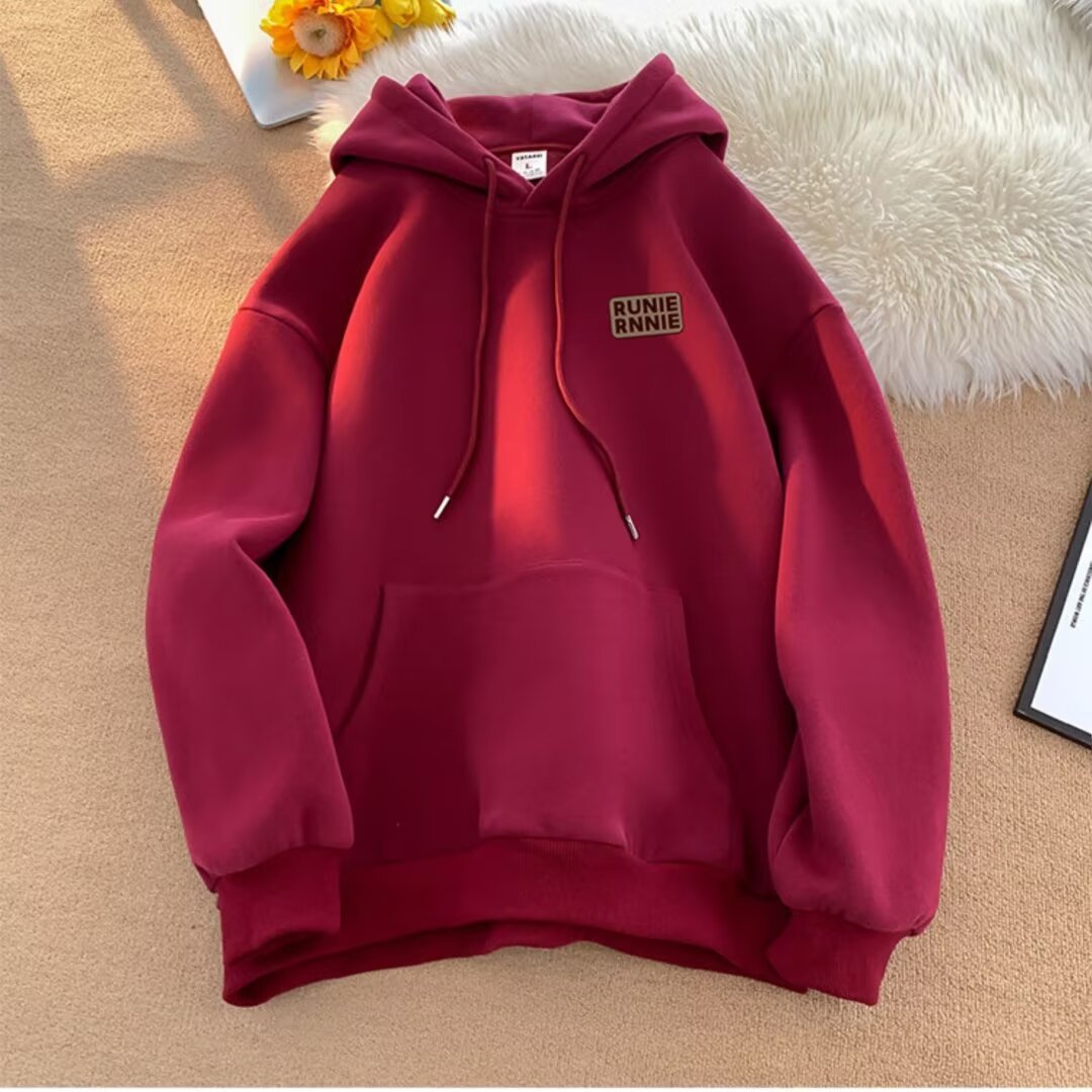 Men's corduroy hooded sweatshirt with loose letter-printed hooded top