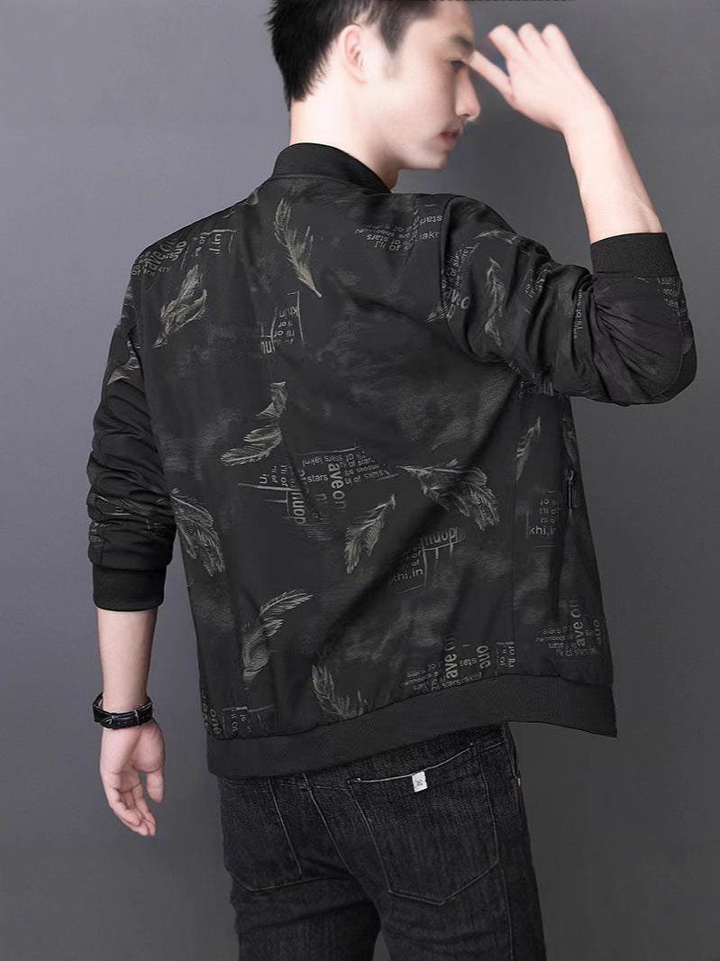 Men's Stand Collar Lightweight Zip-Up Jacket Loose Fit Outerwear