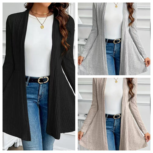 Women's Soft Brushed Ribbed Long Sleeve Open Cardigan