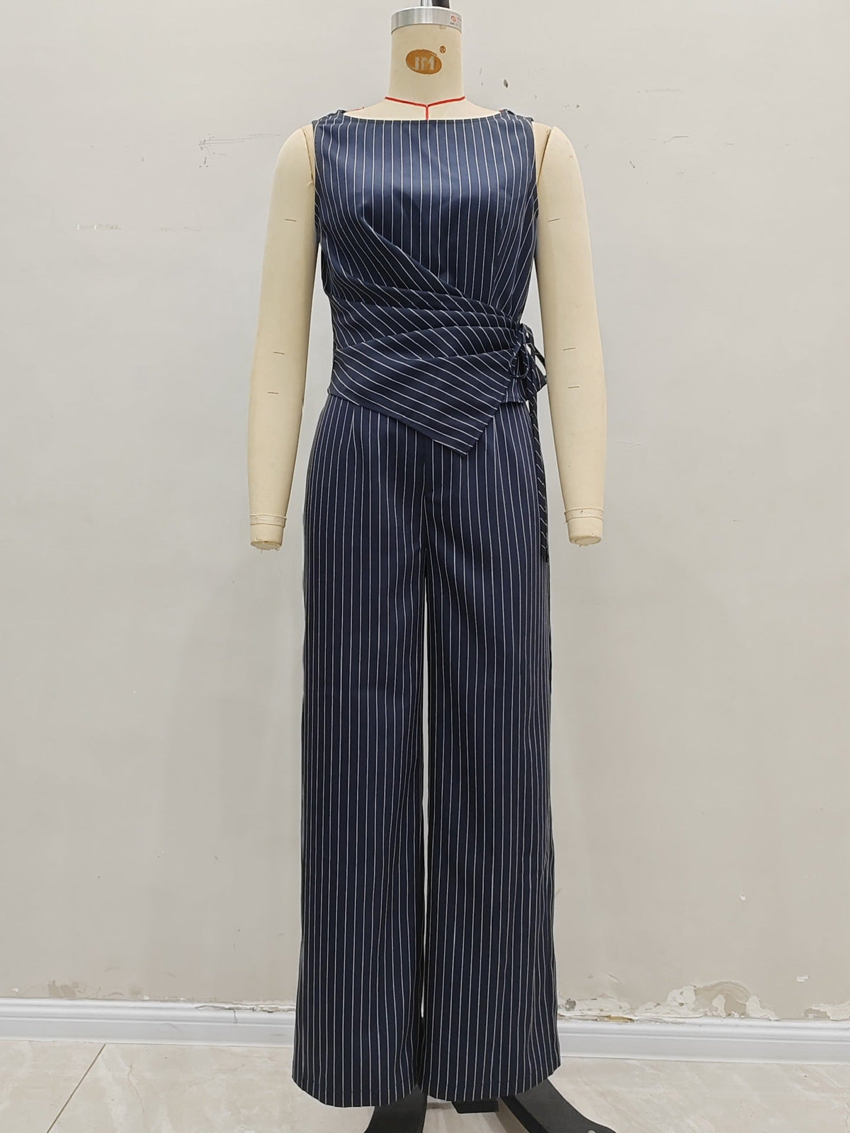 Striped Sleeveless Top and Straight-Leg Pants Set