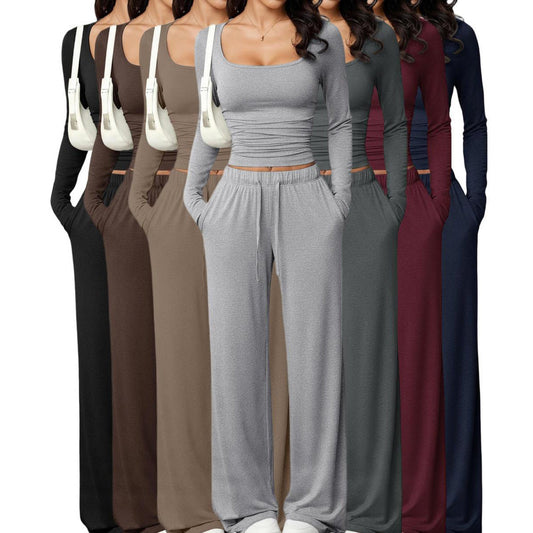 Women's Square Neck Long Sleeve Tracksuit Set