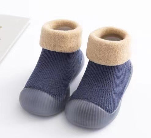 Baby Cotton Socks Shoes with Fleece Lining and Non-Slip Sole for Autumn Winter