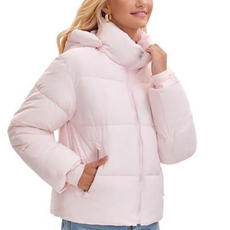 Women's short-sleeved button-down hooded cotton coat