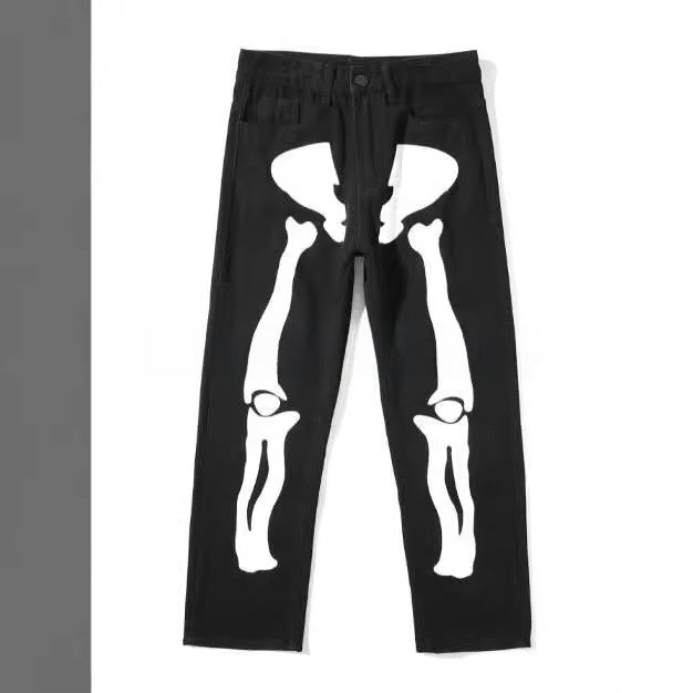 Men's Printed Skull Graphic Loose Straight Leg Denim Jeans