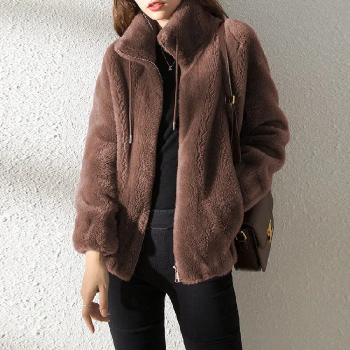 Women Double-Sided Velvet Warm Zip Up Cardigan