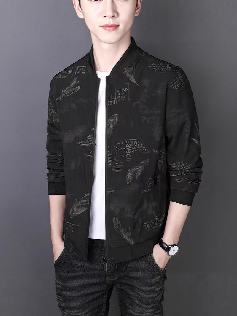 Men's Stand Collar Lightweight Zip-Up Jacket Loose Fit Outerwear