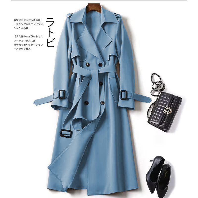 Women's Double-Breasted Lapel Long Sleeve Trench Coat