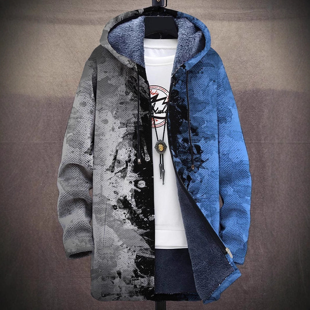 Mens Digital Print Hooded Fleece Coat