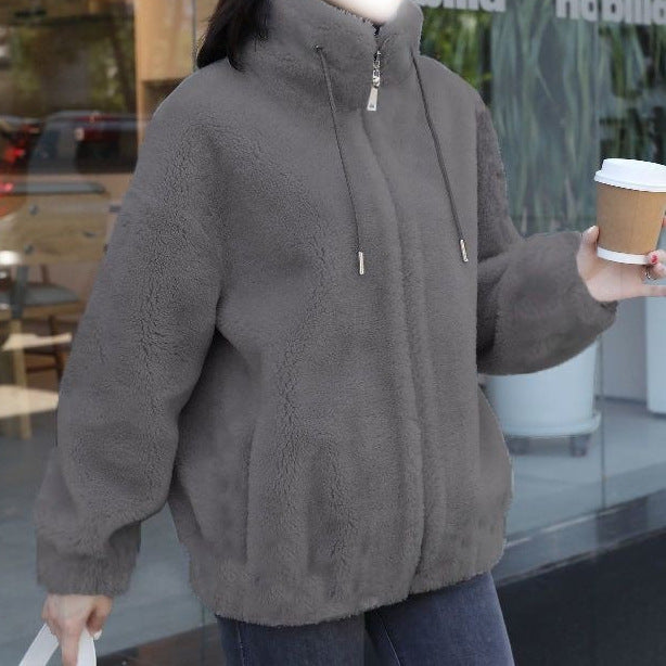 Women Double-Sided Velvet Warm Zip Up Cardigan