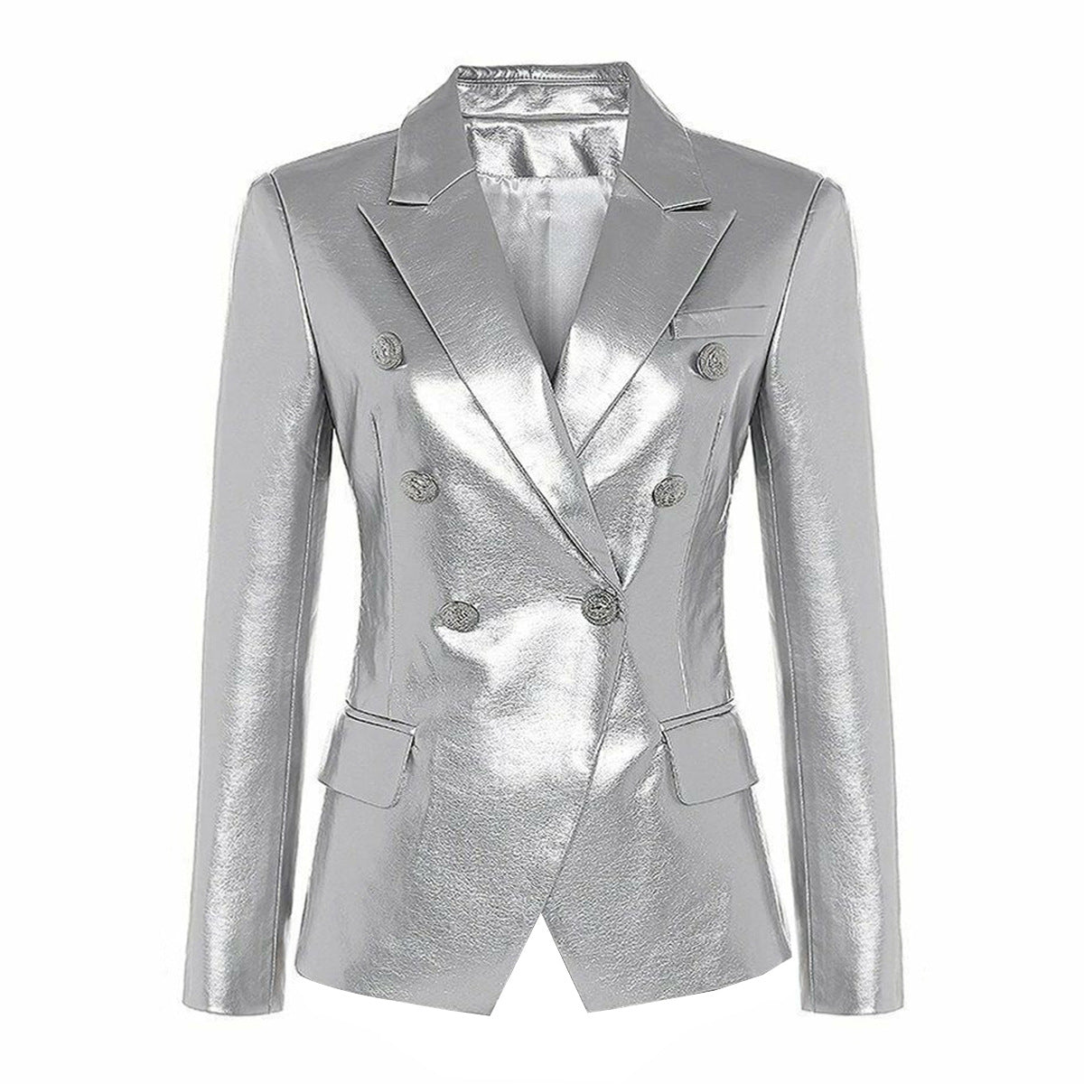 Women's Slim Fit Double Breasted Faux Leather Jacket