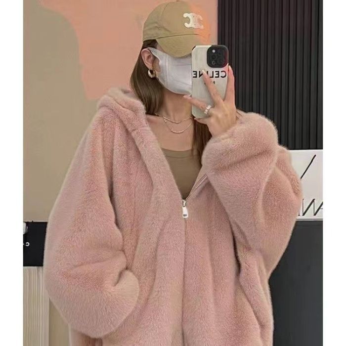 Women Short Plush Hooded Coat