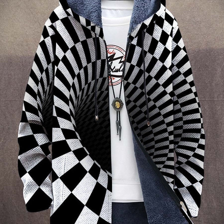 Mens Digital Print Hooded Fleece Coat