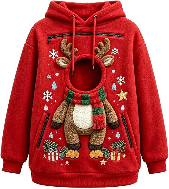 Mens Winter Warm Polar Fleece Lined Hoodie with 3D Printed Christmas Pattern and Zipper Pocket