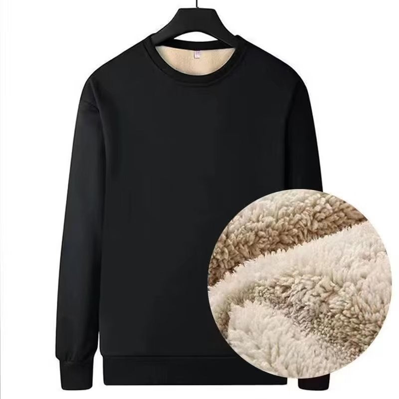 Men's Fleece-Lined Round Neck Loose Fit Thickened Sweatshirt