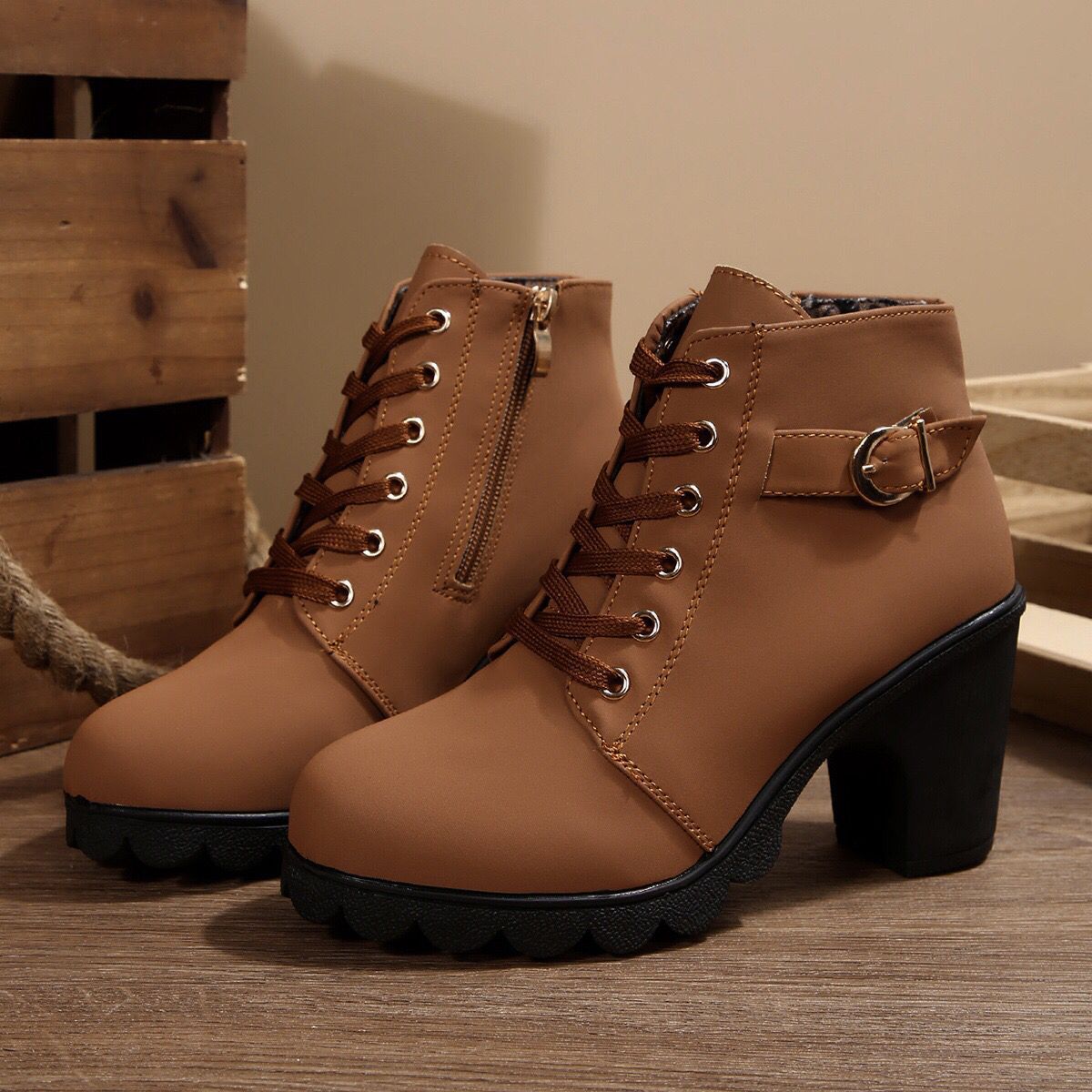 Womens High Heel Ankle Boots with Cross Strap