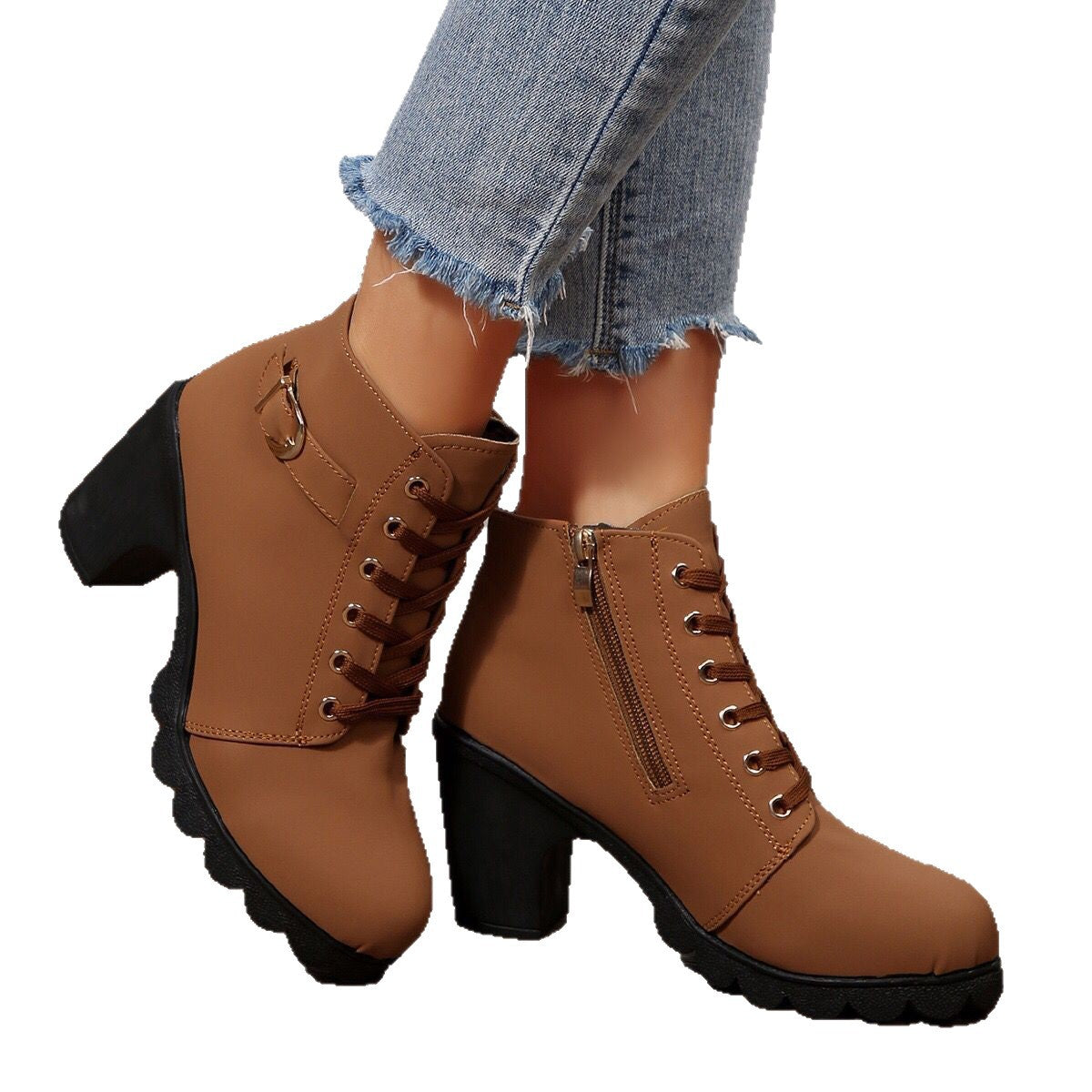 Womens High Heel Ankle Boots with Cross Strap