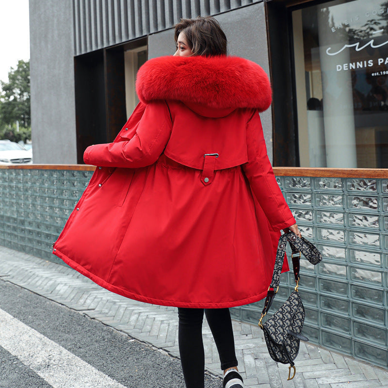 Women's Mid-Length Fleece-Lined Cotton Padded Coat