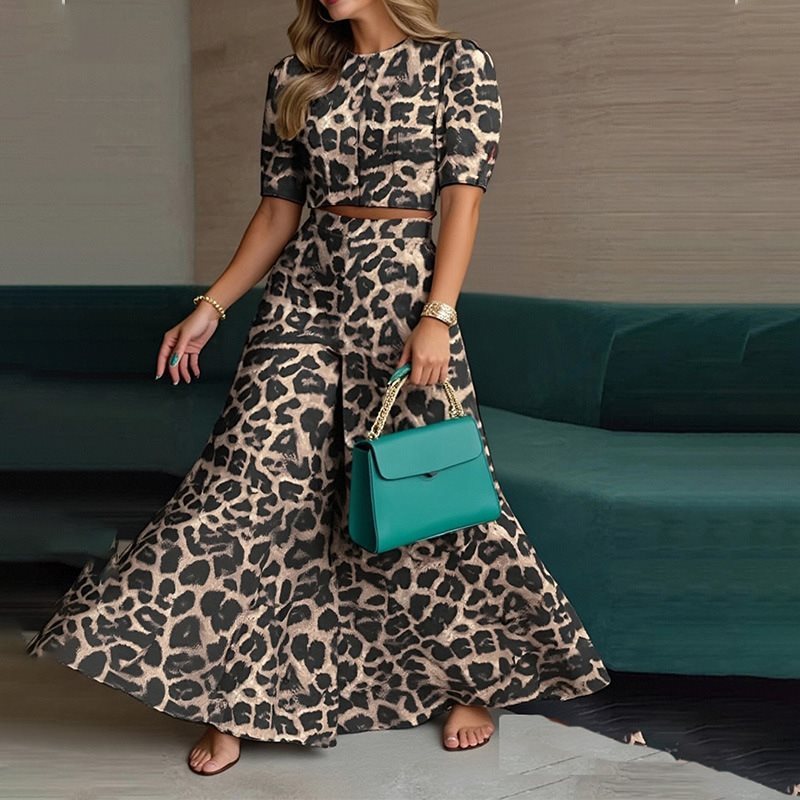 Women's Two-Piece Set Short Top Wide Leg Pants Casual Elegant Summer