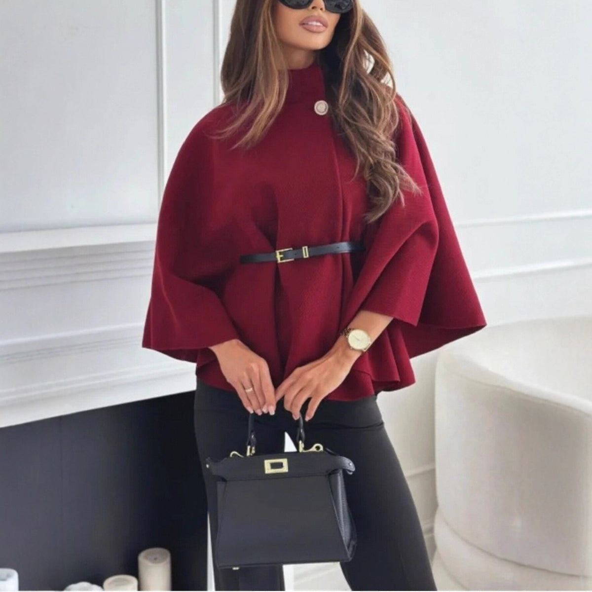 Women's Elegant Wool Cape Coat