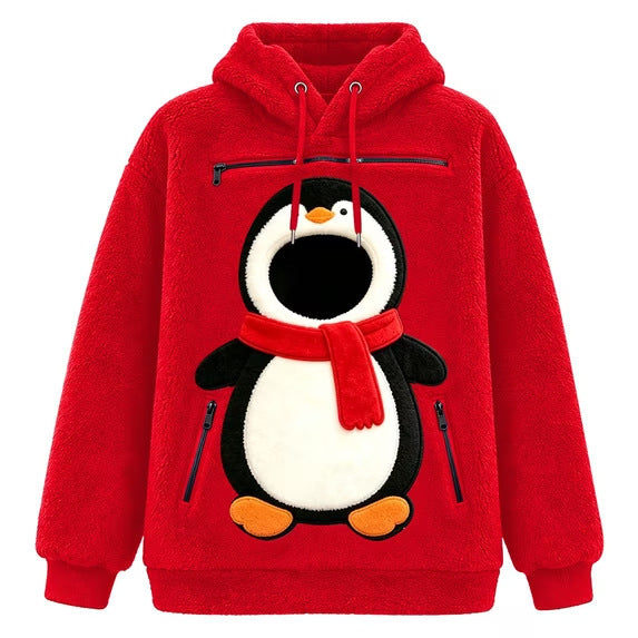 Mens Winter Warm Polar Fleece Lined Hoodie with 3D Printed Christmas Pattern and Zipper Pocket