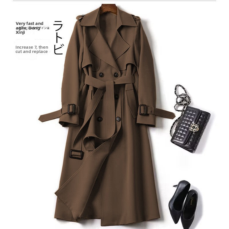 Women's Double-Breasted Lapel Long Sleeve Trench Coat