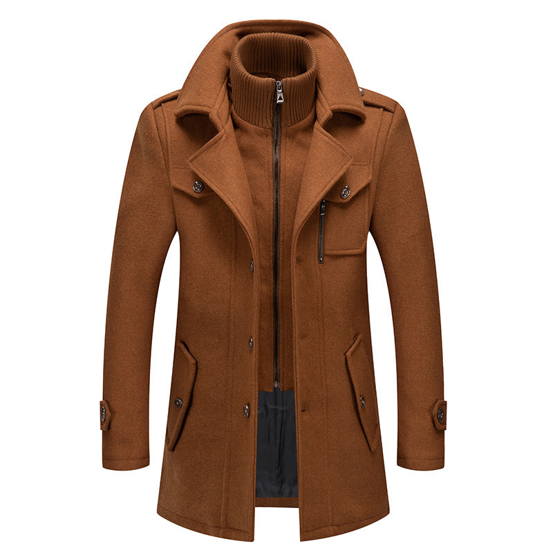 Mens Business Wool Coat Double Collar