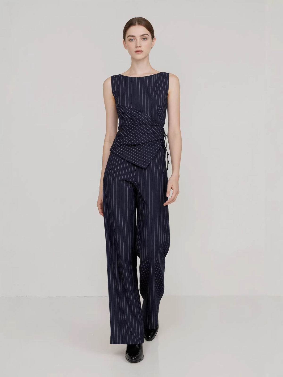 Striped Sleeveless Top and Straight-Leg Pants Set