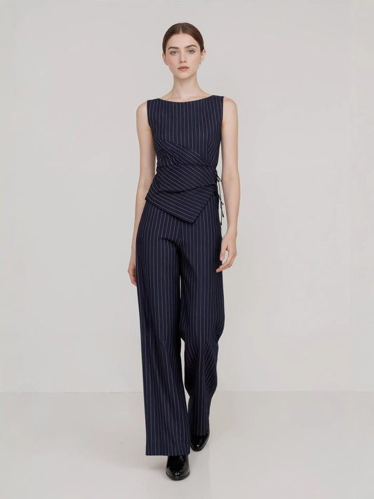 Striped Sleeveless Top and Straight-Leg Pants Set