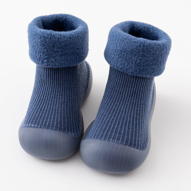 Baby Cotton Socks Shoes with Fleece Lining and Non-Slip Sole for Autumn Winter