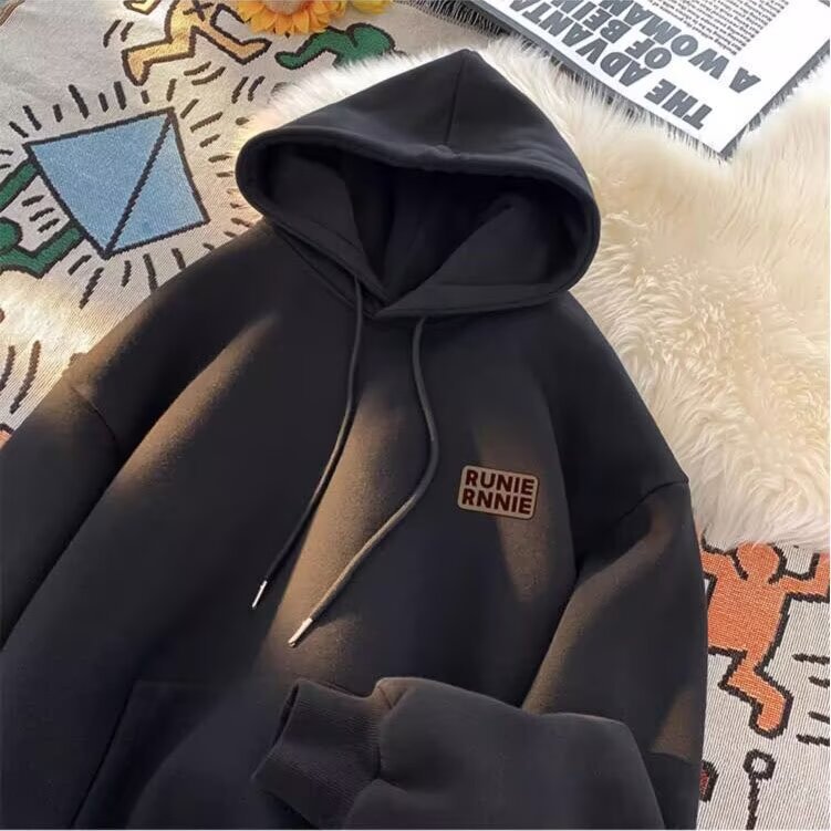 Men's corduroy hooded sweatshirt with loose letter-printed hooded top