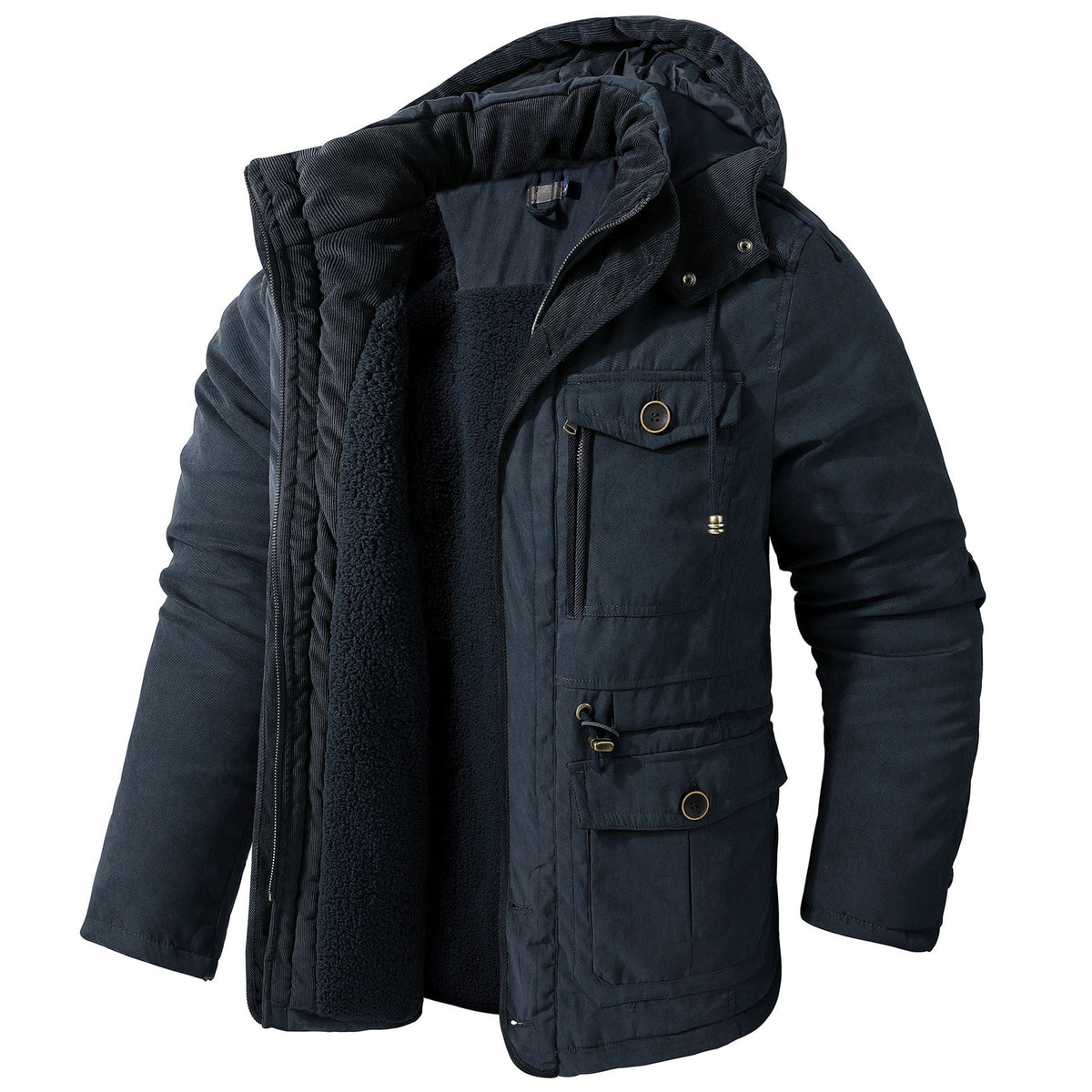 Men's Lambswool Blend Hooded Vest Thickened Multi-Pocket Sleeveless Jacket