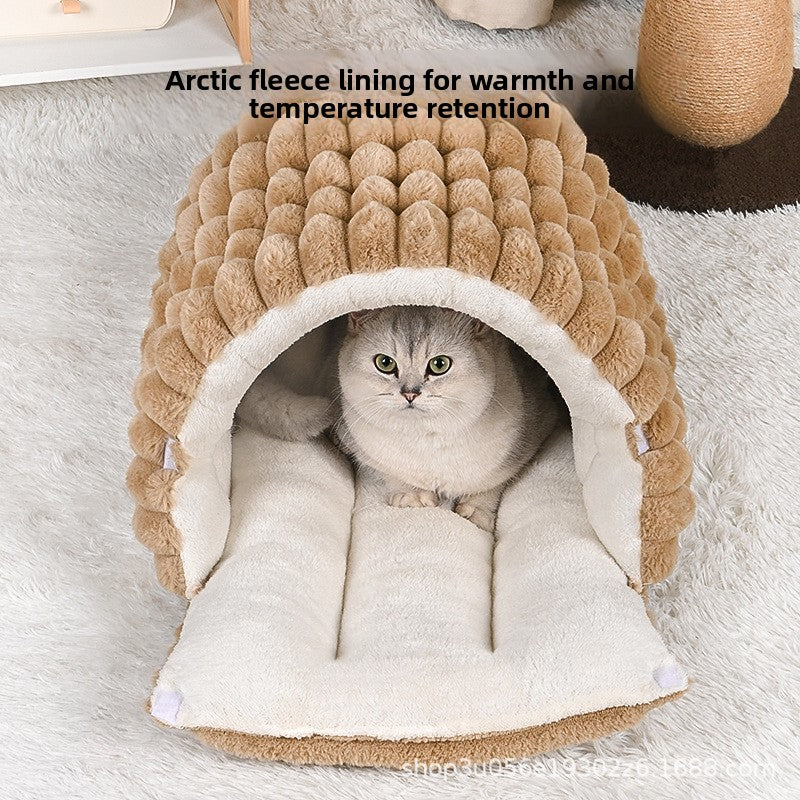 Enclosed Plush Pet Cave Bed for Cats and Small Dogs