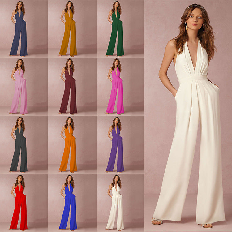 2026 New European and American Style Party Jumpsuit, Amazon Independent Site Hot-Selling Sexy Halter-Neck Women's Long Pants