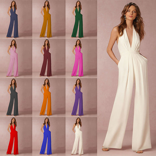 2026 New European and American Style Party Jumpsuit, Amazon Independent Site Hot-Selling Sexy Halter-Neck Women's Long Pants