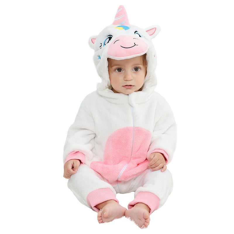 Animal Hooded Flannel Baby Jumpsuit