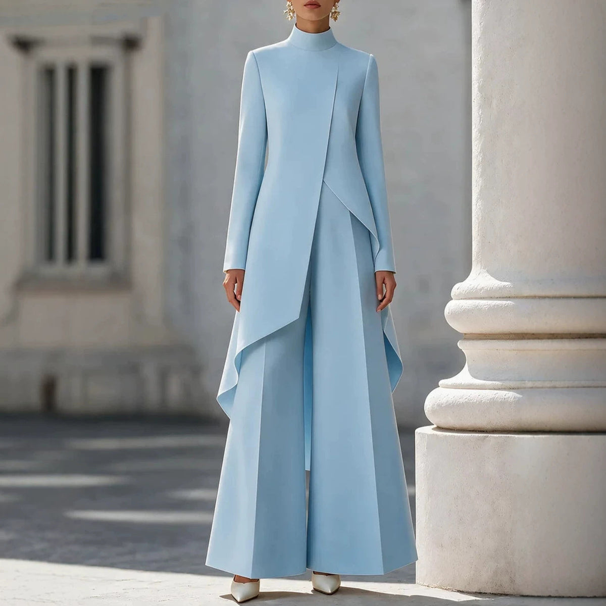 Womens Layered Wide-Leg Pants Set