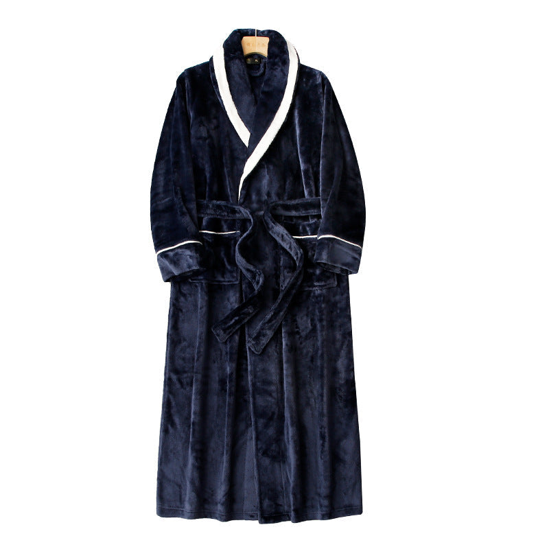 Thickened Long Coral Velvet Flannel Bathrobe for Couples