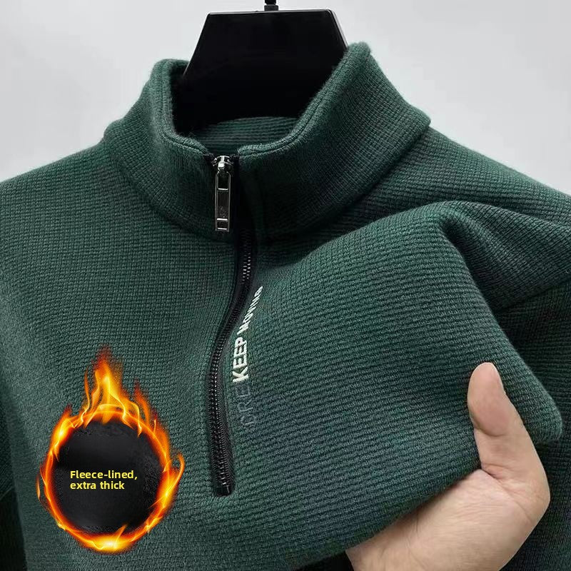 Vertical collar fleece-lined thickened zipper sweater