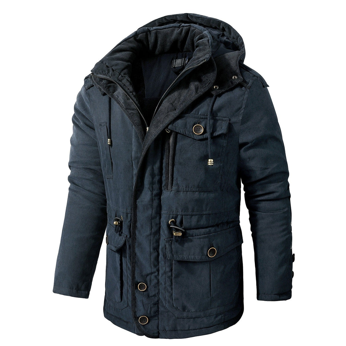 Men's Lambswool Blend Hooded Vest Thickened Multi-Pocket Sleeveless Jacket