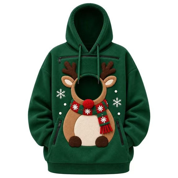 Mens Winter Warm Polar Fleece Lined Hoodie with 3D Printed Christmas Pattern and Zipper Pocket