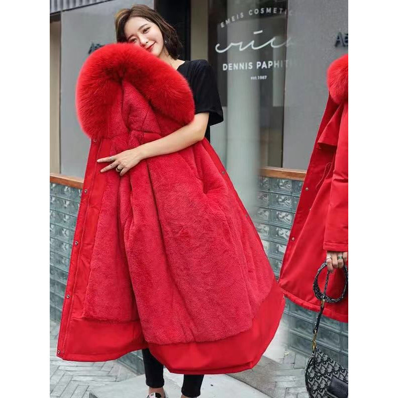 Women's Mid-Length Fleece-Lined Cotton Padded Coat
