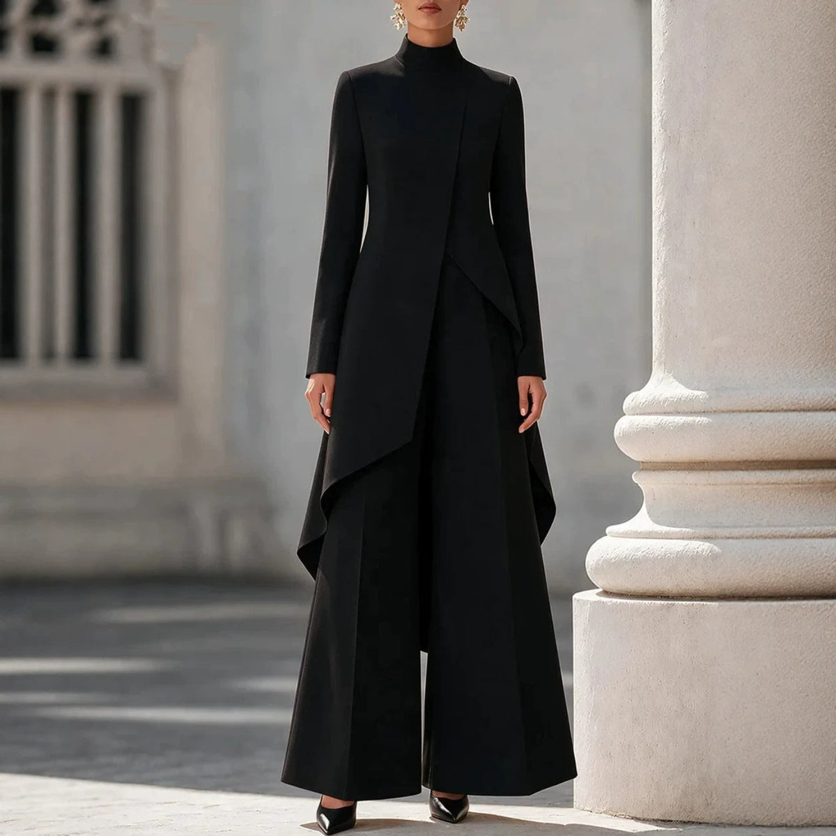 Womens Layered Wide-Leg Pants Set