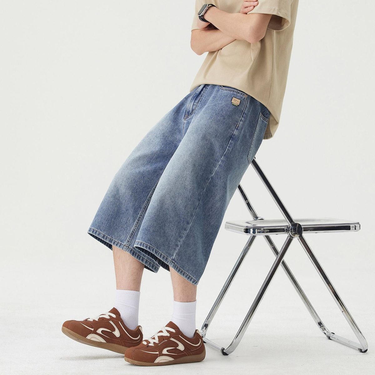 Retro Washed Denim Shorts